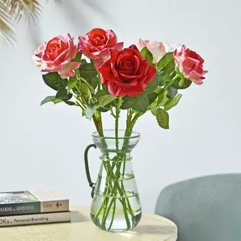 6шт искусственных роз, шелковые розы со стеблем, красные розы, букет искусственных роз на День святого Валентина для украшения свадебного стола 50cm розовый