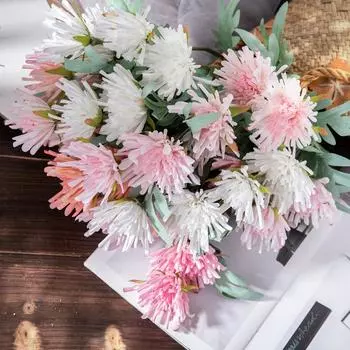 6шт. Искусственный букет Свадебный букет Растительные украшения Свадебные цветочные искусственные растения Искусственные цветы Хризантема Гортензия Нордик белый