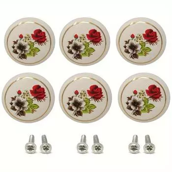 6шт керамические ручки с ручной росписью (три стиля) Винтажные керамические ручки для шкафа, ручки для комода, ручки для ящиков, туалетные ручки с крепежными винтами 6pcs-Pink