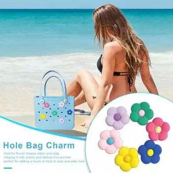 6шт красочный цветок отверстие сумка Шарм легкий многоразовый пляжная сумка-тоут с отверстием ПВХ цветочный