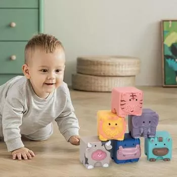 6шт кубик-головоломка силиконовые строительные блоки сжимаемые младенцы штабелируемые блоки подарок на день рождения детям 1set