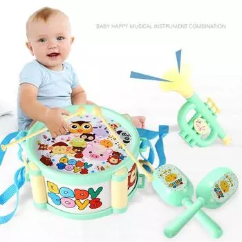 6шт мини-барабан голень маракасы рожок ударный музыкальный инструмент детский игрушечный комплект синий