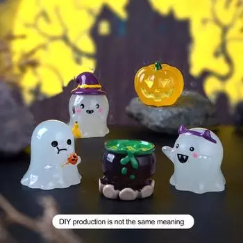 6шт мини-смола фигурки призраков на Хэллоуин светящаяся микроминиатюрная статуя светится в темноте маленькая