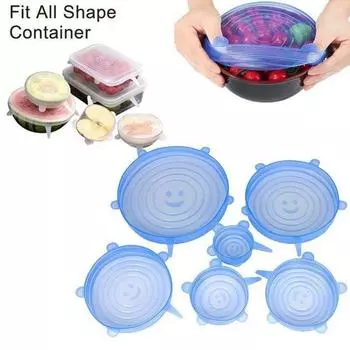 6шт многоразовые крышки для пищевых продуктов, силиконовые эластичные гибкие крышки, расширяемая крышка для уплотнения пищевых продуктов white-6pcs
