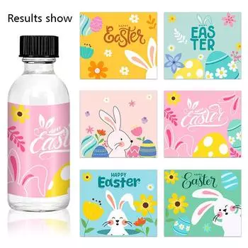 6шт мультяшный кролик пасхальный прямоугольник форма вечеринка пасхальный кролик наклейки сезонные украшения самоклеящиеся наклейки декор для бутылок