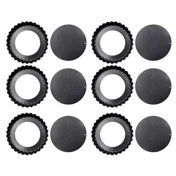 6шт съемное дно противень для тарталеток антипригарное покрытие углеродистая сталь черный противень для киша для кухни