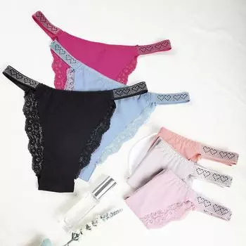 6шт сексуальные кружевные трусики женское бесшовное женское белье стринги прозрачное нижнее белье S небесный синий/лакричная конфета