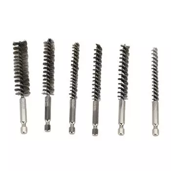 6шт. Щетка для чистки отверстий из витой проволоки с шестигранным хвостовиком для ударного гайковерта с электродрелью 8 мм 10 мм 1