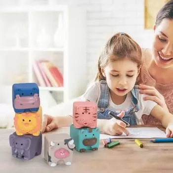 6шт. Сжимайте детские игрушки-головоломки кубики для младенцев, складывающиеся блоки, подарок на день рождения детям 1set