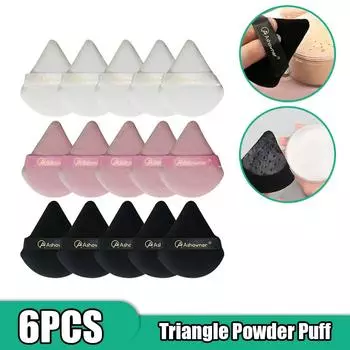 6шт треугольная пудра-пуховка мягкая спонж для макияжа лица макияж глаз контурные тени косметические моющиеся бархатная тональная основа-пуховка