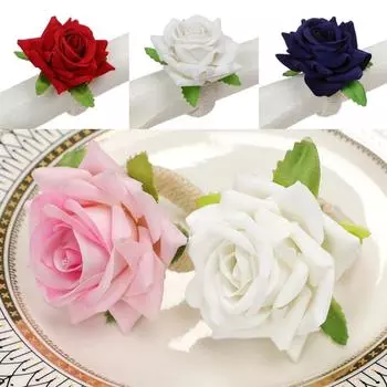 6шт украшения стола пряжки для салфеток кольцо для салфеток искусственный цветок розы шелковый цветок 6PCS красный
