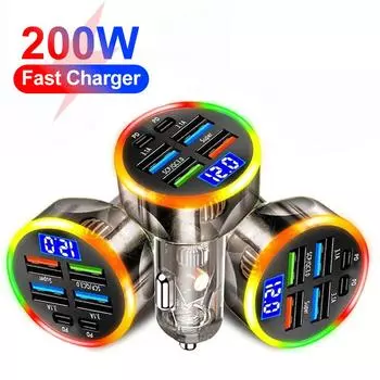 6USB Multi Port с цифровым дисплеем поддерживает сверхбыструю зарядку с напряжением Автомобильная зарядка от одного до шести автомобильных зарядных устройств
