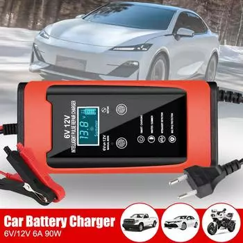 6V 12V 6A Smart Fast Charge Cycle GEL Lead-Acid Charger Car Pulse Universal Charger Battery Repair Auto LCD Display X4F3