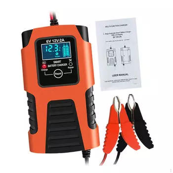 6V 12V Зарядное устройство для аккумуляторов с большим экраном для грузовых автомобилей Мотоциклы Оранжевый оранжевый