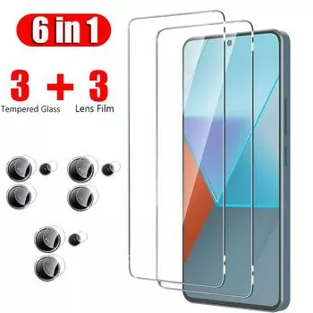 6в1 3 пленка для объектива камеры + 3 защитная пленка для экрана из закаленного стекла для Xiaomi Redmi Note 13 4G 5G Note 13 Pro защитный чехол Redmy 13C POCO C65 X6 M6 RedMi Note 13 Pro 5G чистый