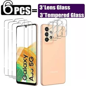 6в1 6 шт. = 3 закаленного стекла + 3 защитных объектива камеры Samsung Galaxy A51 A71 A52 A72 A53 A73 A33 M22 M12 A12 5G A13 A23 Защитная пленка для экрана 9H