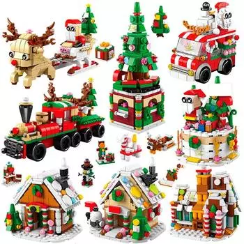 6в1 Рождественский лось, олень, Санта-Клаус, строительные блоки, городской снежный дом, рождественская елка, набор кирпичей, игрушки для детей, подарок детям NO.1