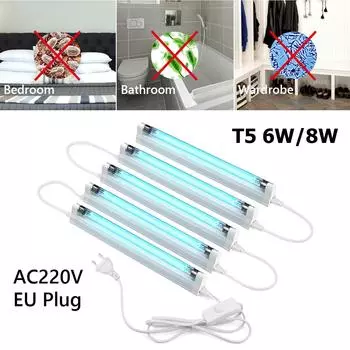 6W 8W 220V Бактерицидный светильник T5 Лампа накаливания УФ-озоновая лампа с вилкой европейского стандарта 6W-1PCS