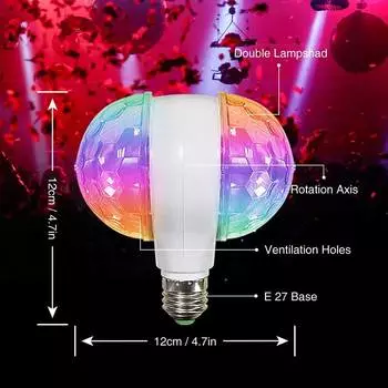 6W LED Stage Light Bulb E27 Base Colorful RGB Disco Light Projector Dual Rotating Head Atmosphere Projection Light for Party KTV