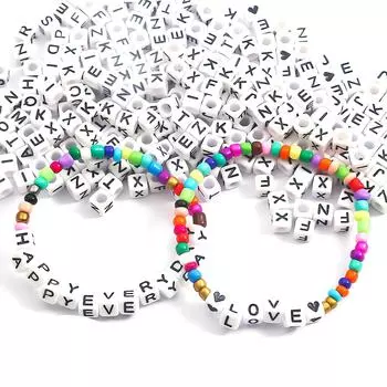 6x6 мм 100 шт. белые акриловые квадратные бусины с буквами для изготовления ювелирных изделий heart белый