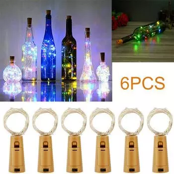 6X 2M Многоцветная пробковая бутылка вина, светодиодные сказочные гирлянды для вечеринки, рождественского домашнего декора