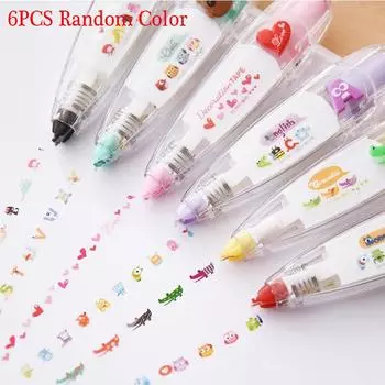 6X Ally-Pocket Tape Pen DIY Симпатичные животные Пресс-тип Декоративная корректирующая лента 6PCS