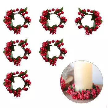 6x Красные ягоды свеча кольцо венок диаметр. 3,15-дюймовая декоративная универсальная гирлянда для Дня святого Валентина