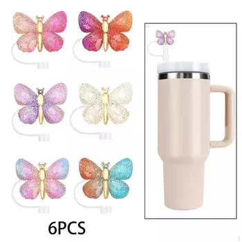 6x Крышки для чашек Аксессуары для воды Крышки для украшения Красочные бабочки Пылезащитный силикон
