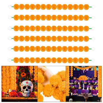 6x Marigold Garland Artificial Flowers Holiday Wreath Wall Pendant 150cm Hanging Ornament