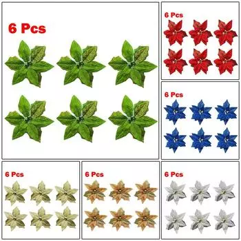 6X Рождественский 22 см Большой Пуансеттия Блестящий Цветок Дерево Подвесной Декор для Вечеринки Рождественский Brown