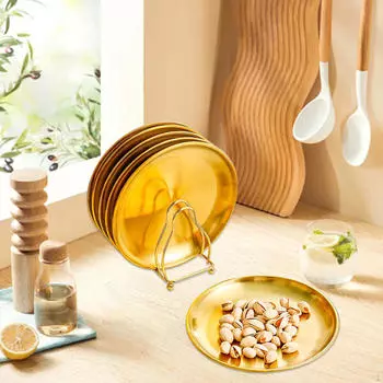 6x тарелка обеденная из нержавеющей стали кухонная металлическая тарелка золотая с держателем столовая посуда салат для