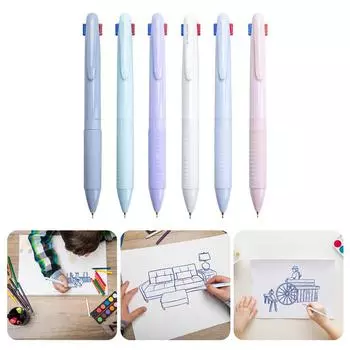 6x выдвижных шариковых ручек 4 в 1 Ручка-челнок Многоцветная шариковая ручка Офисные школьные принадлежности Подарок для студента