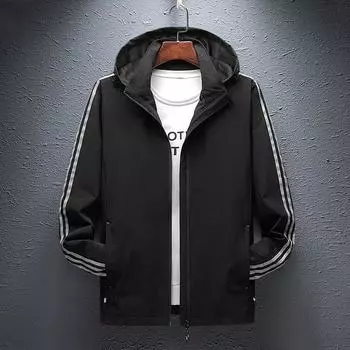 6xl 7xl 8xl Большие размеры Весна и осень Куртка Однотонное пальто Молодежная мужская куртка с капюшоном Повседневная 8XL чёрный