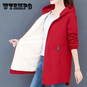 6XL осенне-зимняя женская флисовая куртка, пальто, женские длинные пальто с капюшоном, верхняя одежда, теплая толстая женская ветровка, красная L