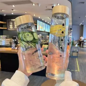 700/1000 мл большая стеклянная чашка с крышкой из боросиликатного бамбука и весами времени портативная чашка для воды чашка для чая в комплекте с подарочными чашками 1PC