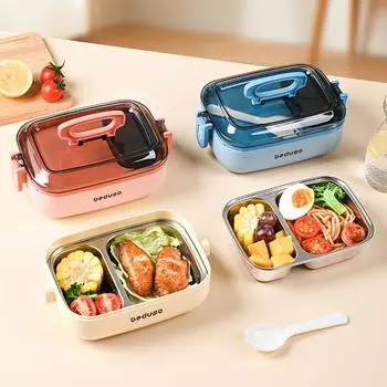 700 мл Нержавеющая сталь 304 Термо Ланч-бокс с ложкой Портативный Bento Box с соусницей Контейнер для школьной еды 700ml розовый