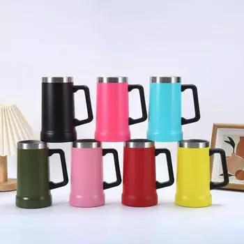 700 мл пивная кружка с двойной изоляцией из нержавеющей стали, кофейная кружка, термостакан для горячих и холодных напитков, большая ручка, небьющаяся розовый