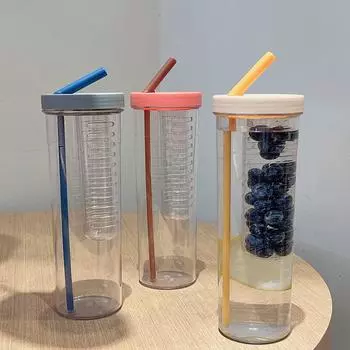 700 мл складная соломенная чашка, прозрачные бутылки для воды большой емкости, портативные чашки для сока, лимонный фильтр, милая бутылка для питья для девочек розовый