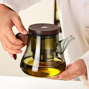 700 мл стеклянный чайник для заваривания чая, водоразделитель, чайник для заваривания листьев, деревянная ручка с фильтром