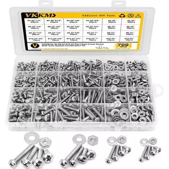 700 pieces of round head cross recess bolts, nuts and washers combination, in sizes of #4, #6, #8 and #10.