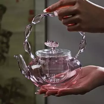 700 мл стеклянный чайник для заваривания чая с ручкой для разделения воды, креативный розовый чайник с бабочкой и цветком, термостойкая чашка розовый