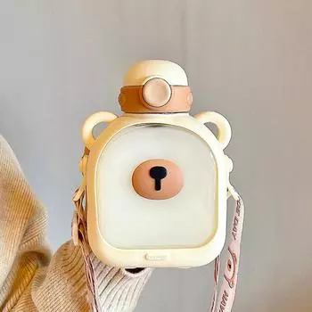 700ml Water Bottle For Girls Square Summer Straw Mug Cute Bear Plastic Cup Portable Kawaii Kid Tumbler Travel Sport Drink Kettle 700ml