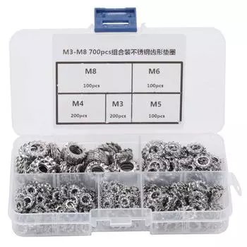 700pcs M3M8 Combination Box Stainless Steel 304 External Toothed Washer Kit