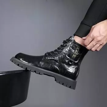 7010 Мужские осенне-зимние ботинки из натуральной кожи с высоким берцем в британском стиле - модные рабочие ботинки средней высоты для отдыха на природе 41