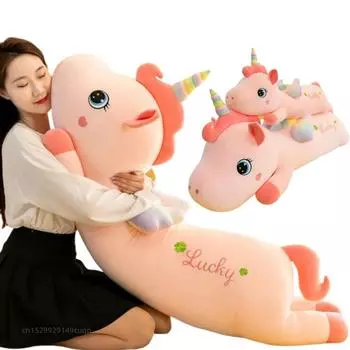 70-110 см мультяшная волшебная гигантская полосатая плюшевая кукла-подушка в виде единорога розовая лежащая игрушка из меха единорога домашний декор рождественский подарок для девочек about 70cm