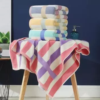 70*140cm Rainbow Striped Bath Towel 100% Cotton Thick Large Shower Towels For Adults Kids Strong Absorbent Beach Spa Sport Towel 1pc 70x140cm