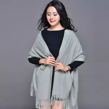 70 * 200 см осень и зима новый женский однотонный универсальный простой кисточкой имитация кашемира двухсторонний шарф теплый шарф атмосфера шаль 200*70cm