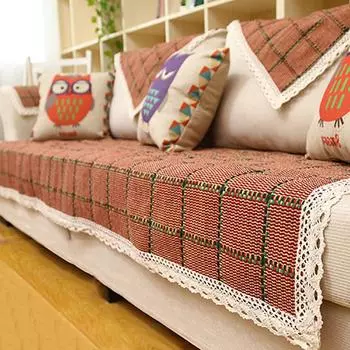 70*70-90*240 см Красный клетчатый хлопковый чехол для дивана с кружевом Подушка для дивана Подлокотник/Спинка Нескользящий чехол для диванного полотенца Домашний декор 70x70cm
