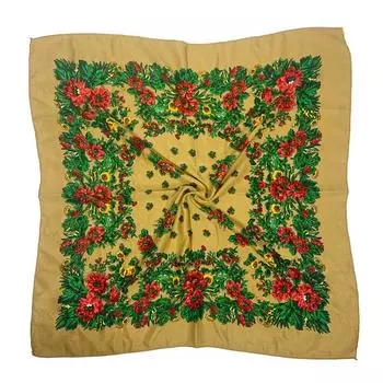 70*70 см женский квадратный шарф-бандана с русским национальным цветочным принтом хаки