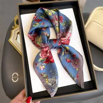 70*70cm Silk Square Scarf Women Soft Flowers Print Hairband Foulard Neckerchief Hijab Tie Bag Ribbon Headband Fashion Decoration 70X70cm